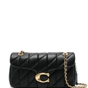 Black Quilted Shoulder Bag with silver C' Accent